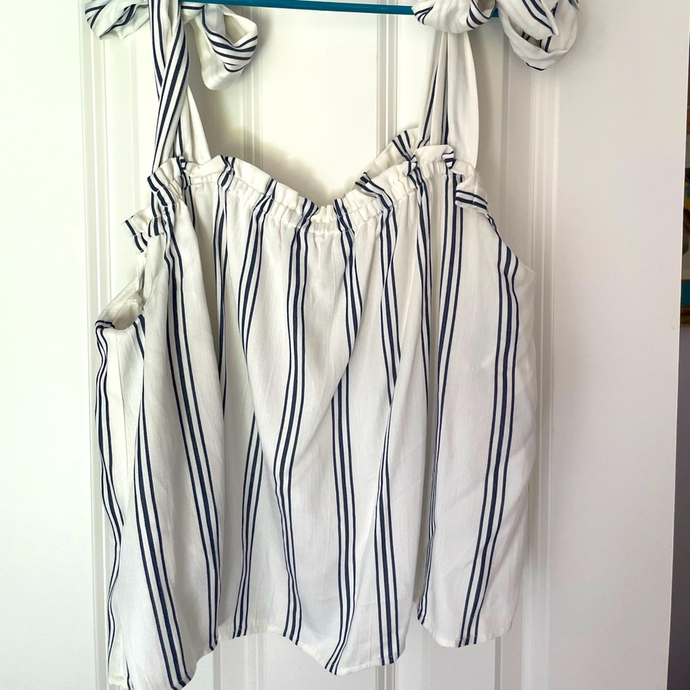 By Anthropologies bow tie blue and white stipe top